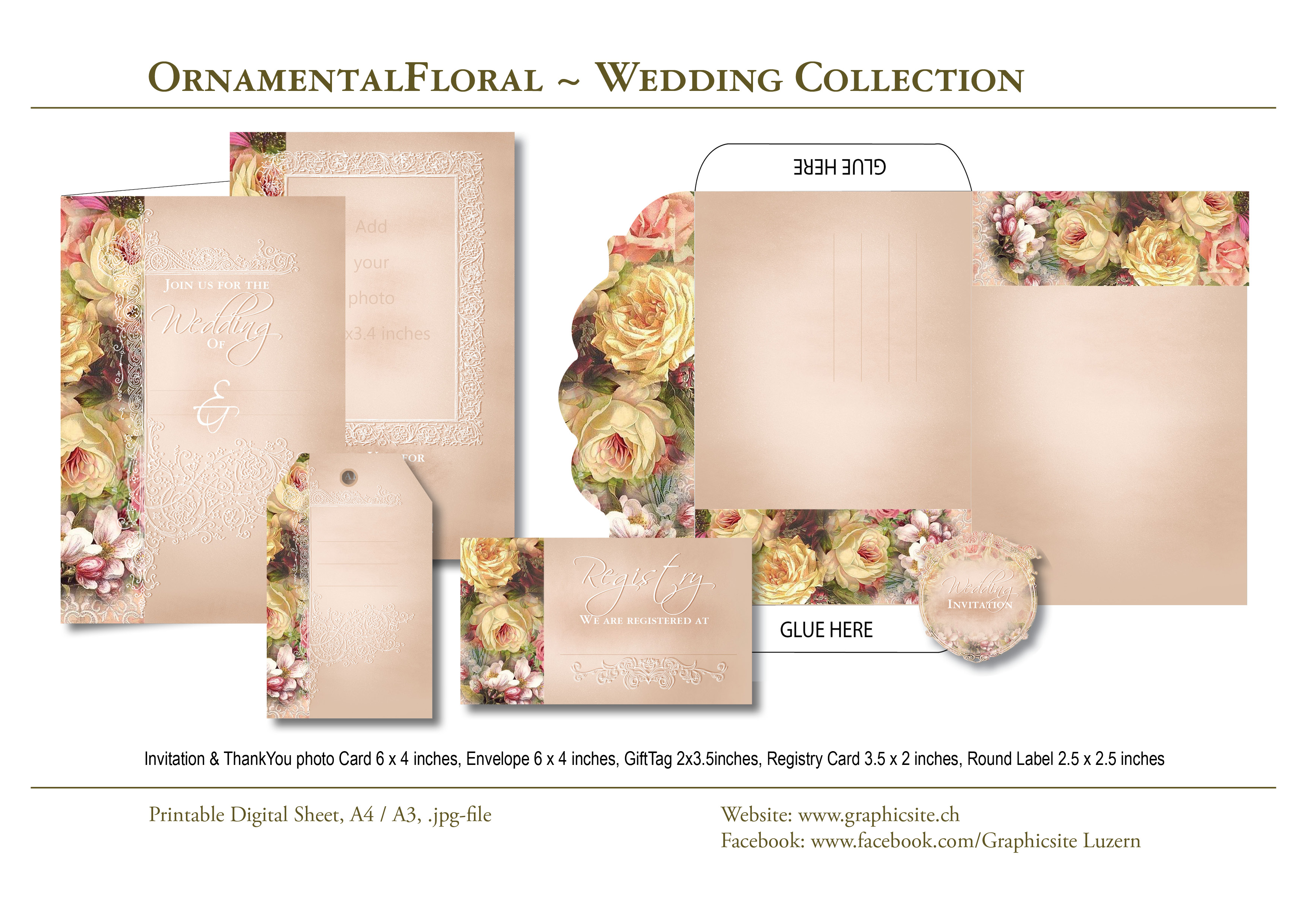 Karten selber drucken - Hochzeit - OrnamentalFloral Wedding Collection - #hochzeitskarten, #einladungen, #selber, #gestalten, #basteln, #papeterie, 